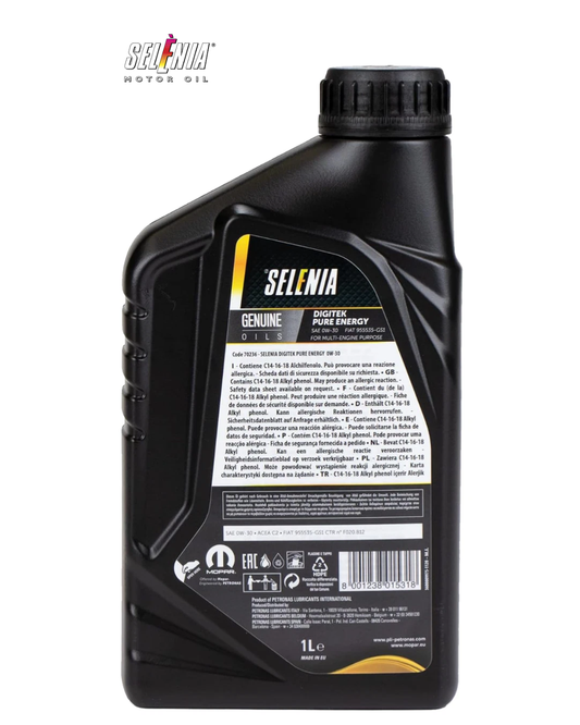 SELENIA DIGITEK PURE ENERGY 0W-30 ACEA C2 FIAT 9.55535-GS1