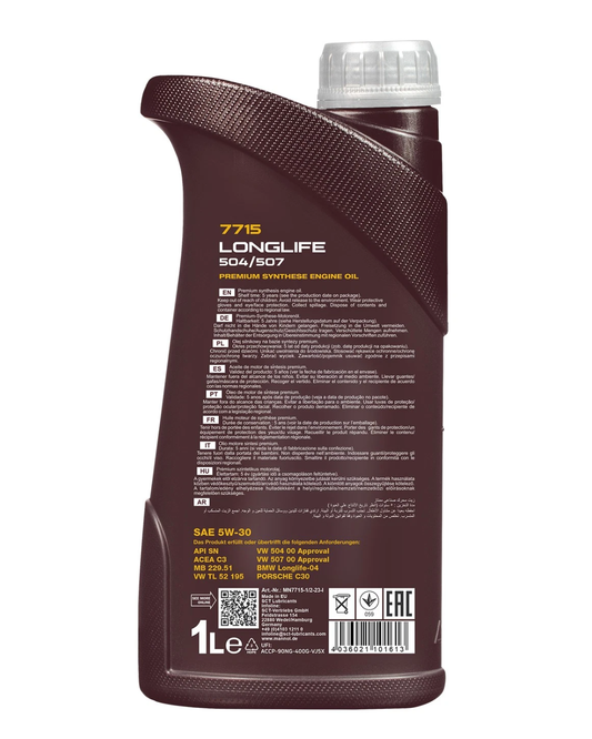 MANNOL Longlife 5W-30 ACEA C3 – VW 504 00 / 507 00, Porsche C30