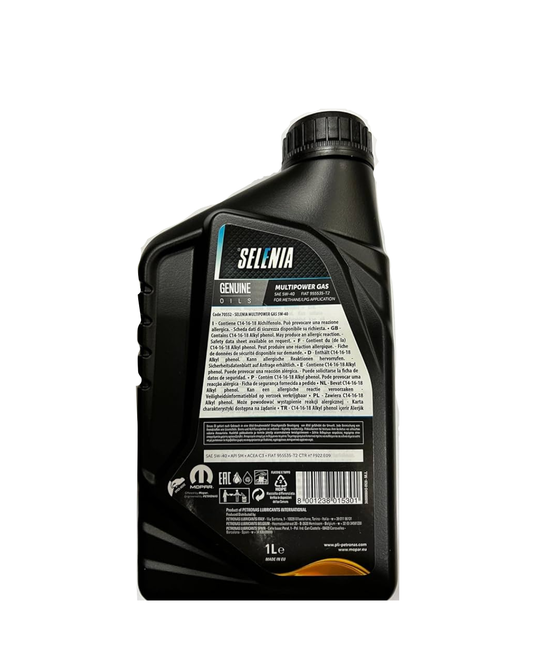 Selenia Multipower Gas 5W-40 ACEA C3 – Olio Motore Sintetico per Auto a GPL e Metano
